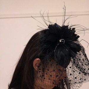 Black Feather Mesh Veil Clip-on Fascinator